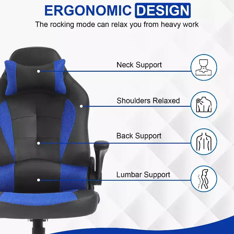 BestMassage Sedia da Gaming, Sedia da Ufficio, Sedia da Scrivania per Computer con Supporto Lombare e Poggiatesta Regolabile, Sedia da Gamer in Pelle PU per Adulti