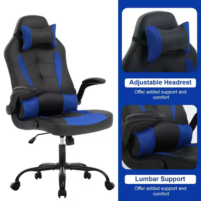 BestMassage Sedia da Gaming, Sedia da Ufficio, Sedia da Scrivania per Computer con Supporto Lombare e Poggiatesta Regolabile, Sedia da Gamer in Pelle PU per Adulti