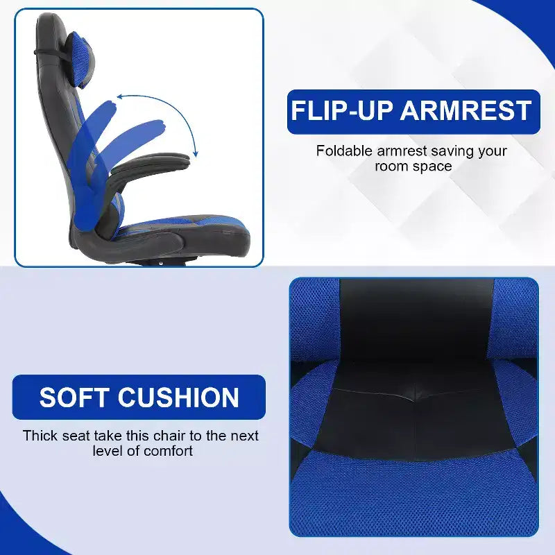 BestMassage Sedia da Gaming, Sedia da Ufficio, Sedia da Scrivania per Computer con Supporto Lombare e Poggiatesta Regolabile, Sedia da Gamer in Pelle PU per Adulti