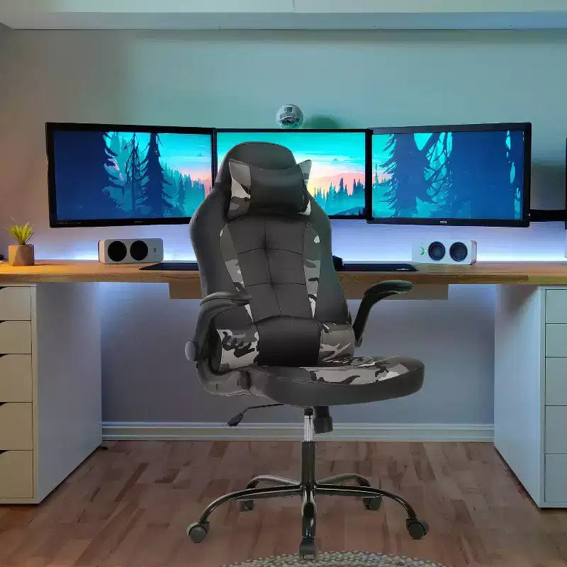 BestMassage Sedia da Gaming, Sedia da Ufficio, Sedia da Scrivania per Computer con Supporto Lombare e Poggiatesta Regolabile, Sedia da Gamer in Pelle PU per Adulti