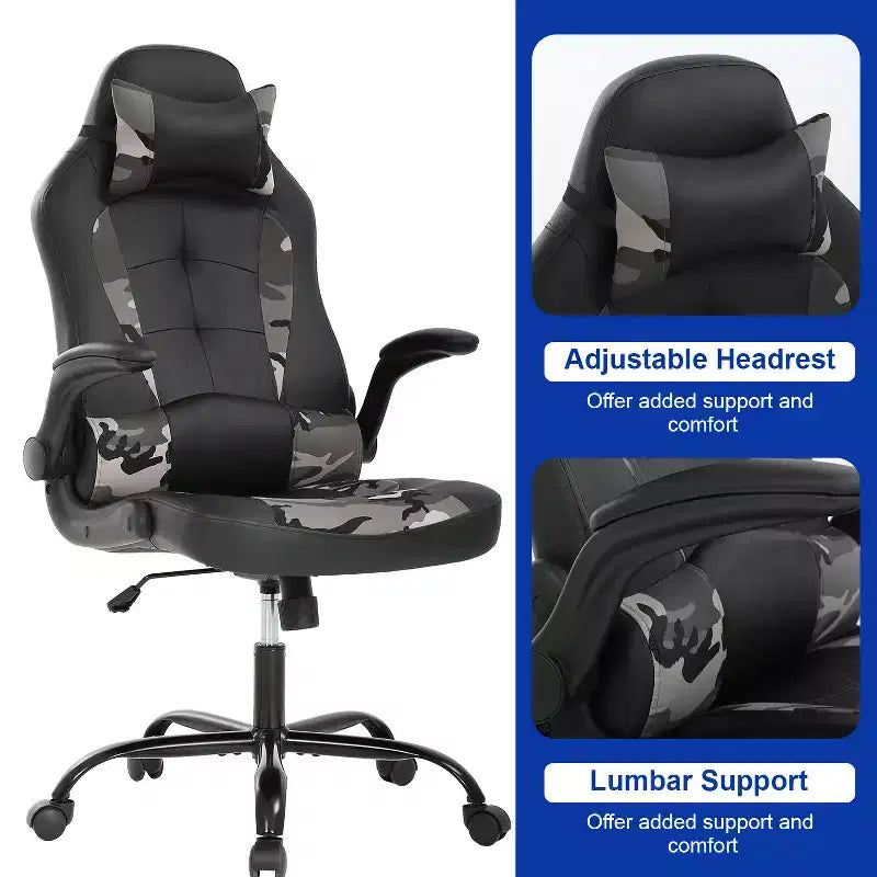 BestMassage Sedia da Gaming, Sedia da Ufficio, Sedia da Scrivania per Computer con Supporto Lombare e Poggiatesta Regolabile, Sedia da Gamer in Pelle PU per Adulti