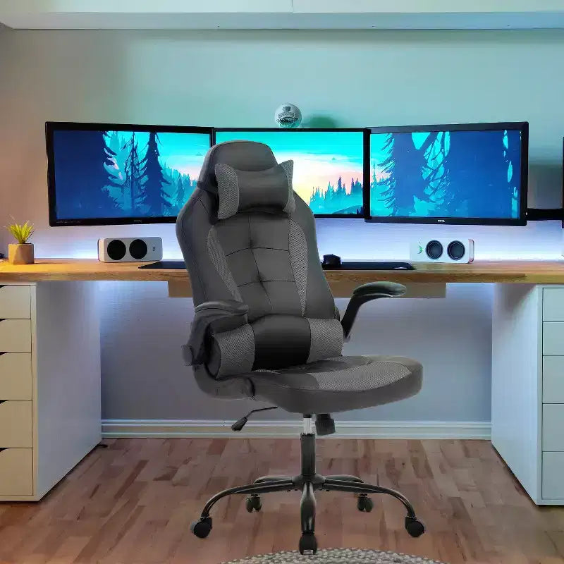 BestMassage Sedia da Gaming, Sedia da Ufficio, Sedia da Scrivania per Computer con Supporto Lombare e Poggiatesta Regolabile, Sedia da Gamer in Pelle PU per Adulti