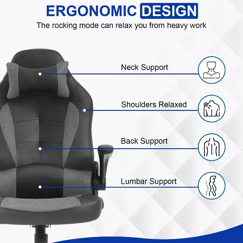 BestMassage Sedia da Gaming, Sedia da Ufficio, Sedia da Scrivania per Computer con Supporto Lombare e Poggiatesta Regolabile, Sedia da Gamer in Pelle PU per Adulti