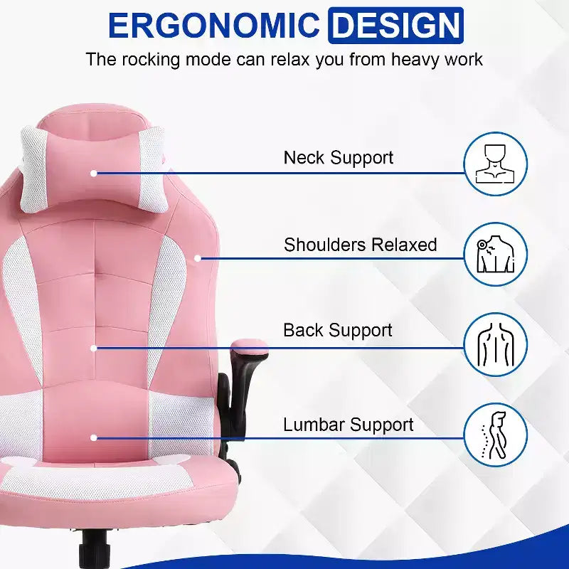 BestMassage Sedia da Gaming, Sedia da Ufficio, Sedia da Scrivania per Computer con Supporto Lombare e Poggiatesta Regolabile, Sedia da Gamer in Pelle PU per Adulti