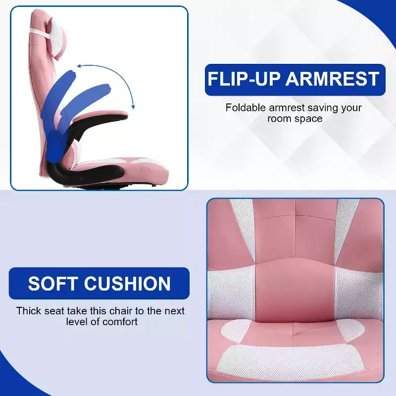 BestMassage Sedia da Gaming, Sedia da Ufficio, Sedia da Scrivania per Computer con Supporto Lombare e Poggiatesta Regolabile, Sedia da Gamer in Pelle PU per Adulti