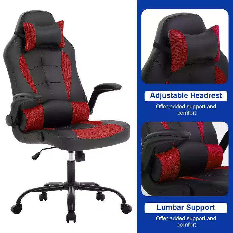 BestMassage Sedia da Gaming, Sedia da Ufficio, Sedia da Scrivania per Computer con Supporto Lombare e Poggiatesta Regolabile, Sedia da Gamer in Pelle PU per Adulti