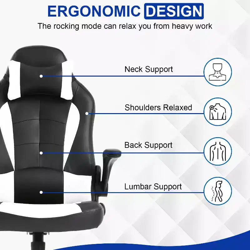 BestMassage Sedia da Gaming, Sedia da Ufficio, Sedia da Scrivania per Computer con Supporto Lombare e Poggiatesta Regolabile, Sedia da Gamer in Pelle PU per Adulti
