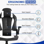 BestMassage Sedia da Gaming, Sedia da Ufficio, Sedia da Scrivania per Computer con Supporto Lombare e Poggiatesta Regolabile, Sedia da Gamer in Pelle PU per Adulti