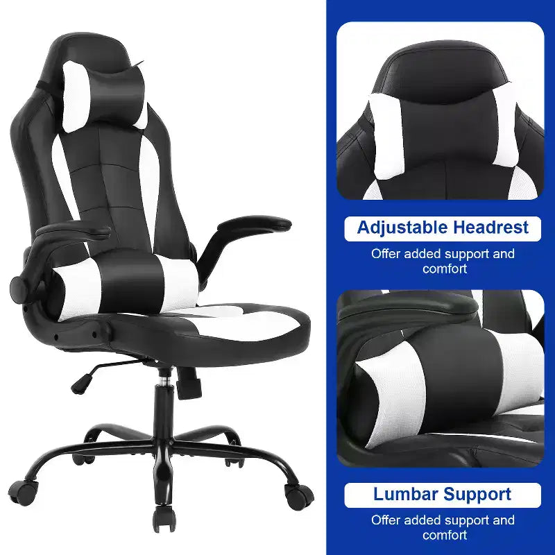 BestMassage Sedia da Gaming, Sedia da Ufficio, Sedia da Scrivania per Computer con Supporto Lombare e Poggiatesta Regolabile, Sedia da Gamer in Pelle PU per Adulti