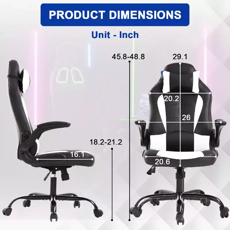 BestMassage Sedia da Gaming, Sedia da Ufficio, Sedia da Scrivania per Computer con Supporto Lombare e Poggiatesta Regolabile, Sedia da Gamer in Pelle PU per Adulti