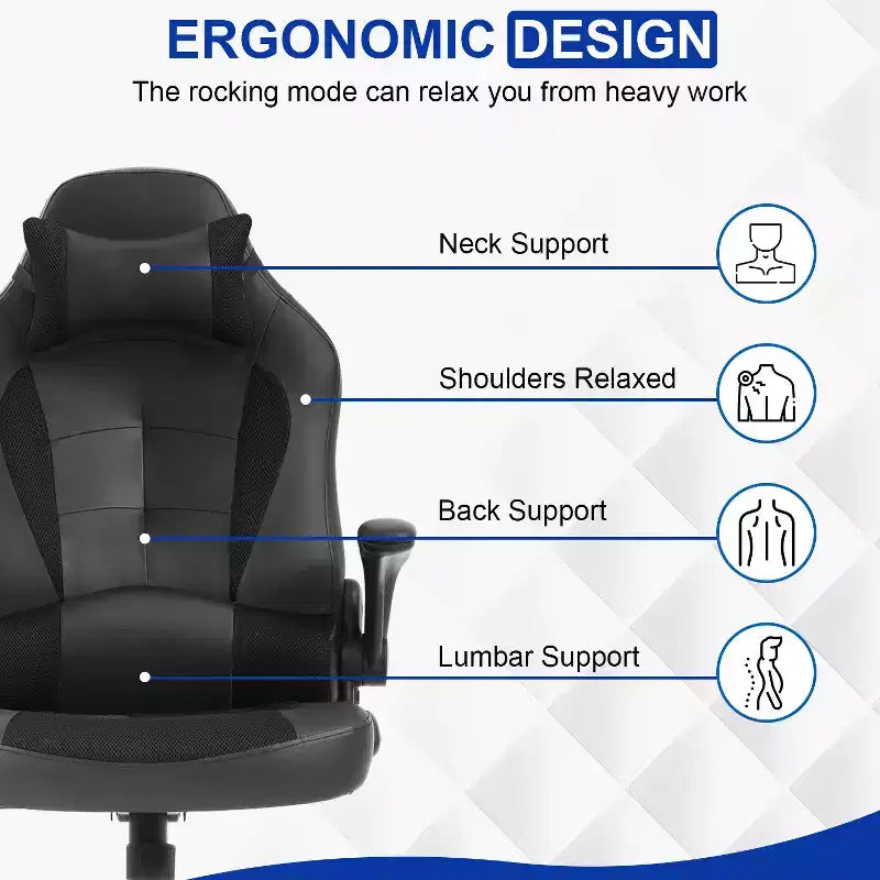 BestMassage Sedia da Gaming, Sedia da Ufficio, Sedia da Scrivania per Computer con Supporto Lombare e Poggiatesta Regolabile, Sedia da Gamer in Pelle PU per Adulti