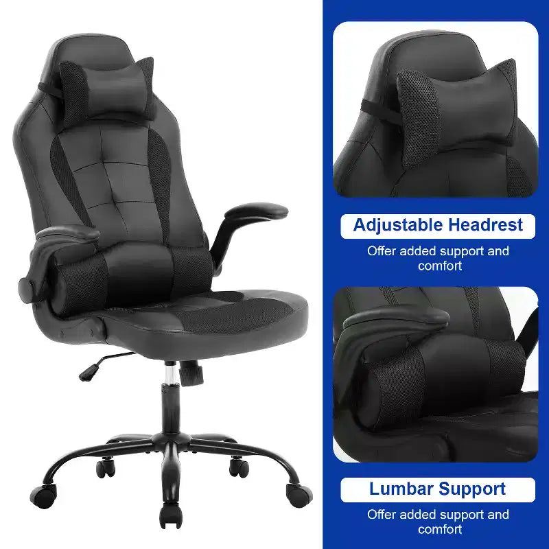 BestMassage Sedia da Gaming, Sedia da Ufficio, Sedia da Scrivania per Computer con Supporto Lombare e Poggiatesta Regolabile, Sedia da Gamer in Pelle PU per Adulti