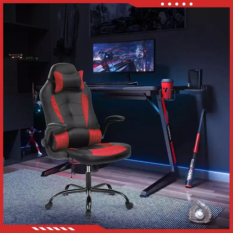 FDW Sedia da Gaming Sedia da Ufficio con Supporto Lombare in Pelle PU Sedie da Videogiochi per Adulti