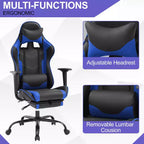 BestMassage Sedia da gaming per computer con supporto lombare e poggiapiedi, design girevole con ruote, sedia da ufficio per casa e gaming