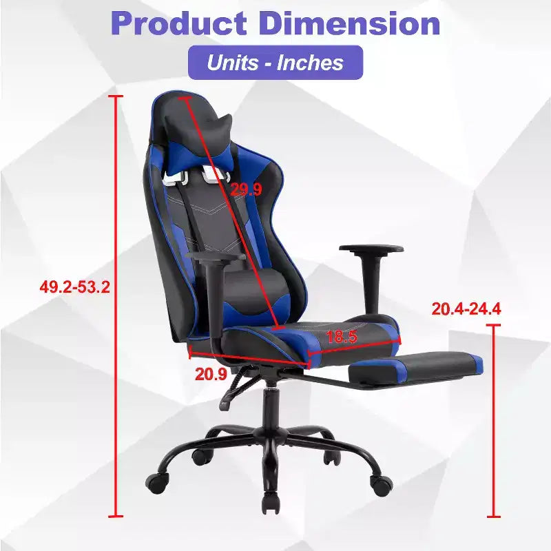 BestMassage Sedia da gaming per computer con supporto lombare e poggiapiedi, design girevole con ruote, sedia da ufficio per casa e gaming