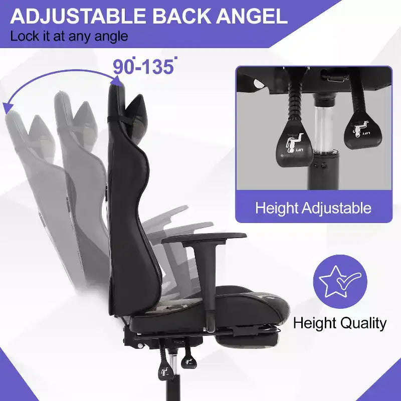 BestMassage Sedia da gaming per computer con supporto lombare e poggiapiedi, design girevole con ruote, sedia da ufficio per casa e gaming