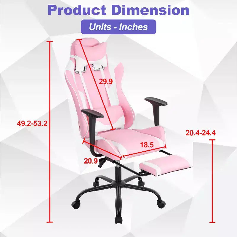 BestMassage Sedia da gaming per computer con supporto lombare e poggiapiedi, design girevole con ruote, sedia da ufficio per casa e gaming