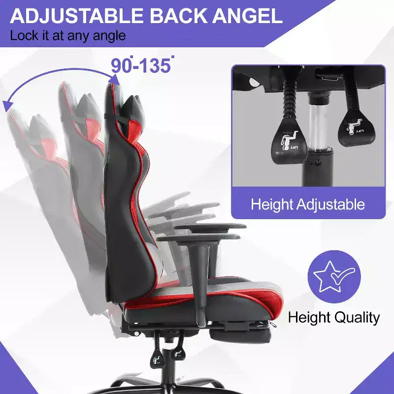 BestMassage Sedia da gaming per computer con supporto lombare e poggiapiedi, design girevole con ruote, sedia da ufficio per casa e gaming
