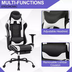 BestMassage Sedia da gaming per computer con supporto lombare e poggiapiedi, design girevole con ruote, sedia da ufficio per casa e gaming