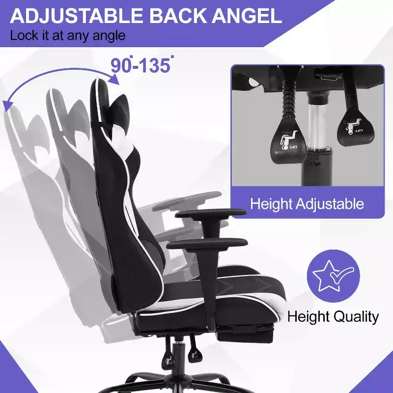 BestMassage Sedia da gaming per computer con supporto lombare e poggiapiedi, design girevole con ruote, sedia da ufficio per casa e gaming