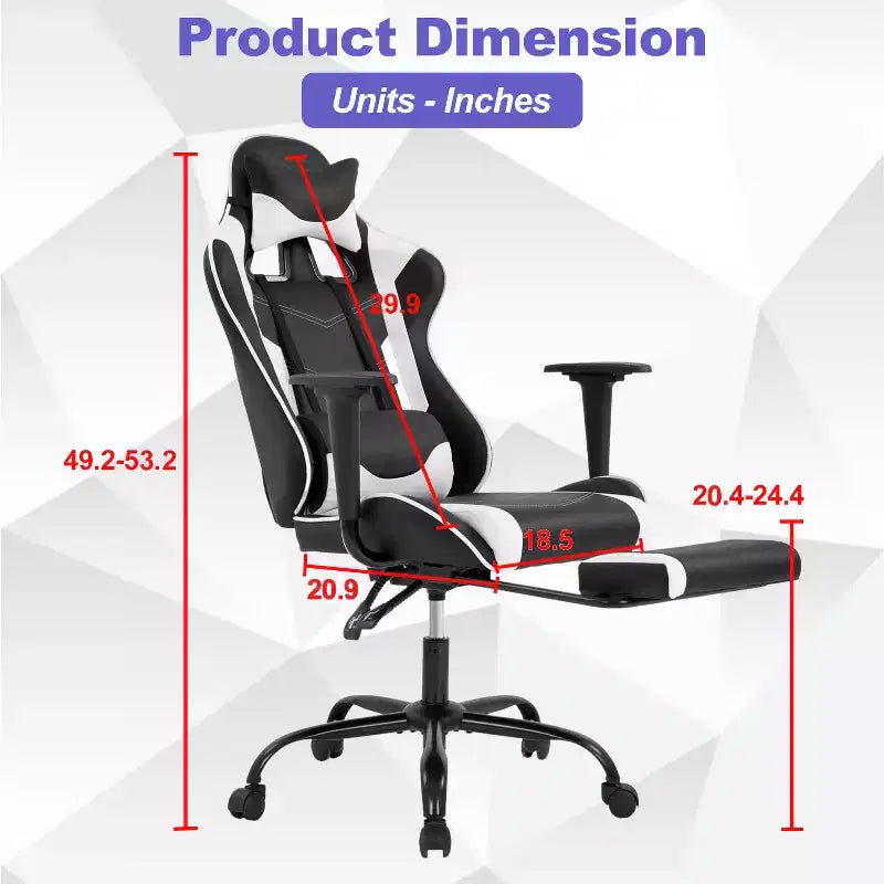 BestMassage Sedia da gaming per computer con supporto lombare e poggiapiedi, design girevole con ruote, sedia da ufficio per casa e gaming