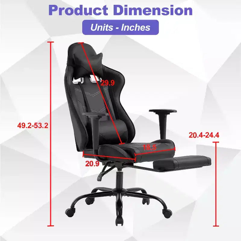 BestMassage Sedia da gaming per computer con supporto lombare e poggiapiedi, design girevole con ruote, sedia da ufficio per casa e gaming