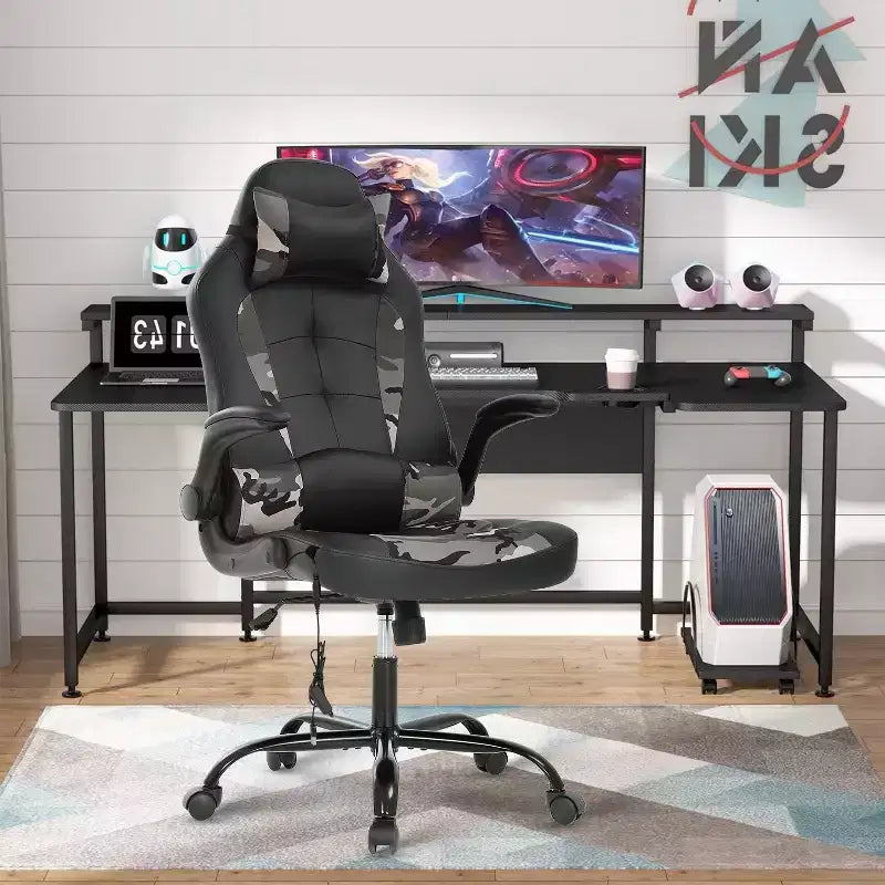 BestMassage Sedia da Gaming Sedia da Scrivania per Computer con Supporto Lombare, Rivestimento e Base Girevole su Rotelle per Giochi su PC e Uso Direzionale