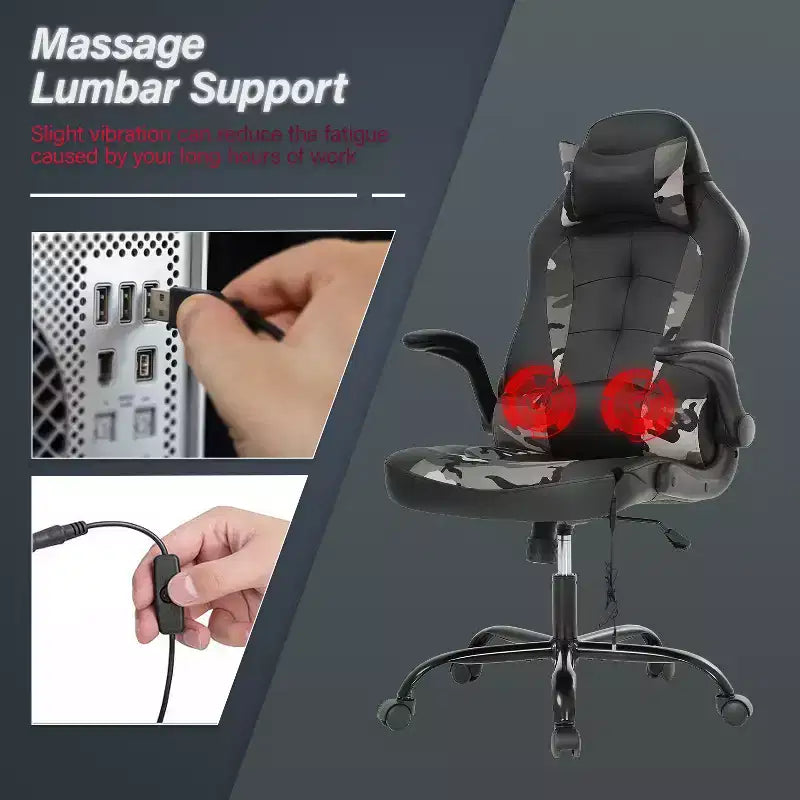 BestMassage Sedia da Gaming Sedia da Scrivania per Computer con Supporto Lombare, Rivestimento e Base Girevole su Rotelle per Giochi su PC e Uso Direzionale
