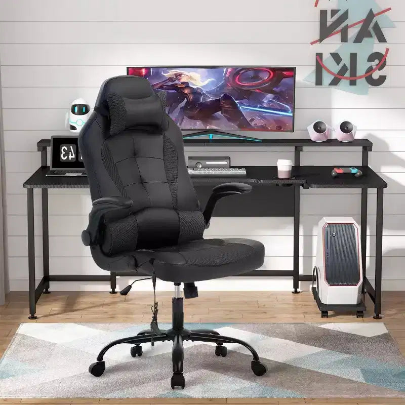 BestMassage Sedia da Gaming Sedia da Scrivania per Computer con Supporto Lombare, Rivestimento e Base Girevole su Rotelle per Giochi su PC e Uso Direzionale