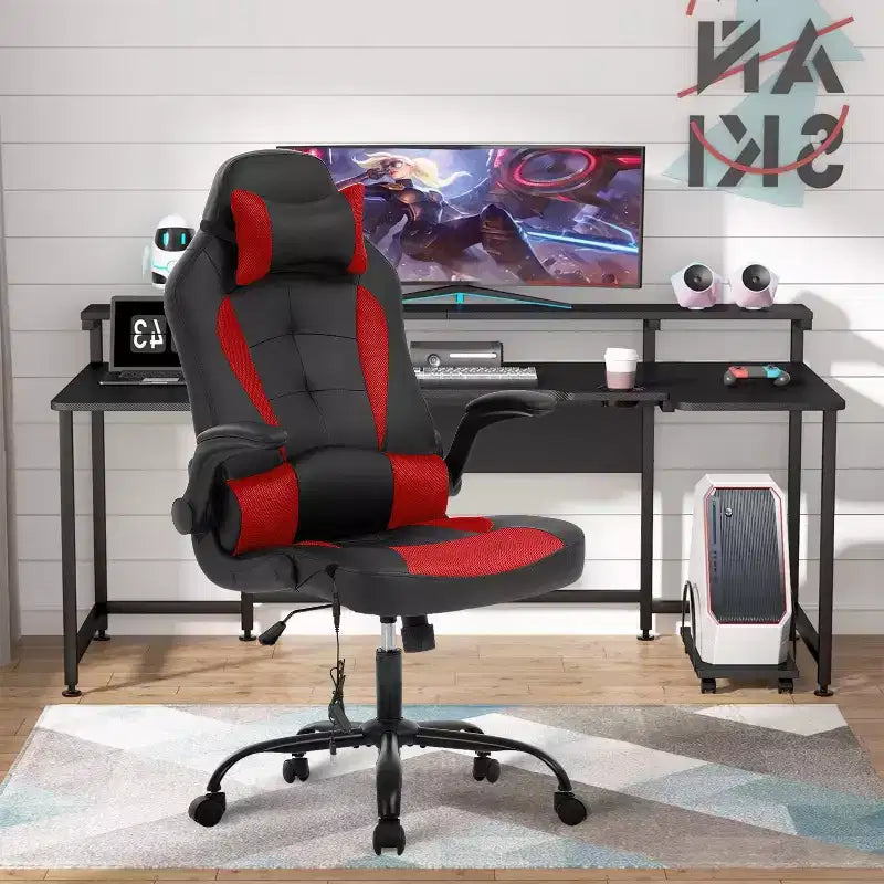 BestMassage Sedia da Gaming Sedia da Scrivania per Computer con Supporto Lombare, Rivestimento e Base Girevole su Rotelle per Giochi su PC e Uso Direzionale