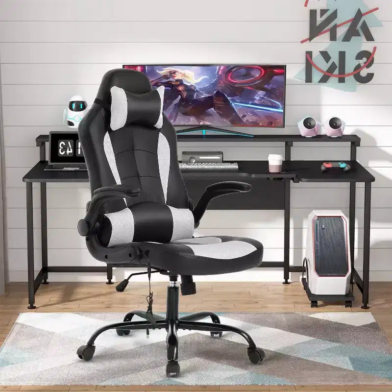 BestMassage Sedia da Gaming Sedia da Scrivania per Computer con Supporto Lombare, Rivestimento e Base Girevole su Rotelle per Giochi su PC e Uso Direzionale