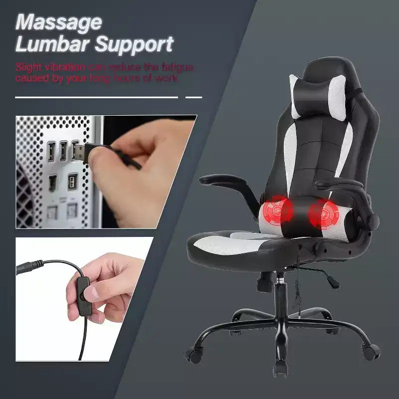 BestMassage Sedia da Gaming Sedia da Scrivania per Computer con Supporto Lombare, Rivestimento e Base Girevole su Rotelle per Giochi su PC e Uso Direzionale