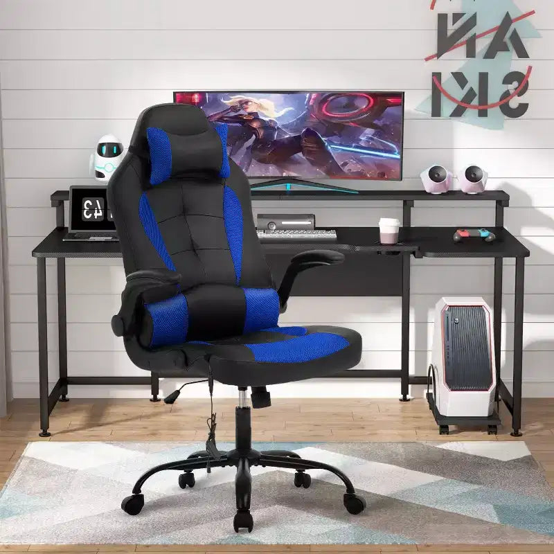 BestMassage Sedia da Gaming Sedia da Scrivania per Computer con Supporto Lombare, Rivestimento e Base Girevole su Rotelle per Giochi su PC e Uso Direzionale