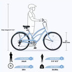 Vélo Cruiser 26 Pouces, 7 Vitesses Couleurs Multiples Vélo de Plage Homme Femme avec Freins V Avant et Arrière