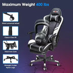 Douxlife Sedia da Gaming Ergonomica Moderna con Massaggio a 7 Punti, Poggiapiedi e Braccioli Regolabili Bianco Nero
