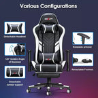 Douxlife Sedia da Gaming Ergonomica Moderna con Massaggio a 7 Punti, Poggiapiedi e Braccioli Regolabili Bianco Nero