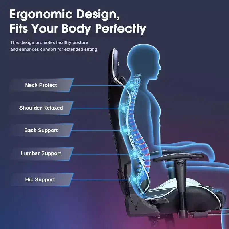 Douxlife Sedia da Gaming Ergonomica Moderna con Massaggio a 7 Punti, Poggiapiedi e Braccioli Regolabili Bianco Nero