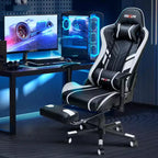 Douxlife Sedia da Gaming Ergonomica Moderna con Massaggio a 7 Punti, Poggiapiedi e Braccioli Regolabili Bianco Nero