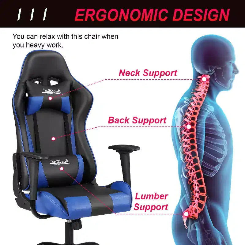 BestMassage Sedia Gaming Sedia da Ufficio con Supporto Lombare Poggiatesta Braccioli e Sedia Girevole con Rotelle per PC Gamer