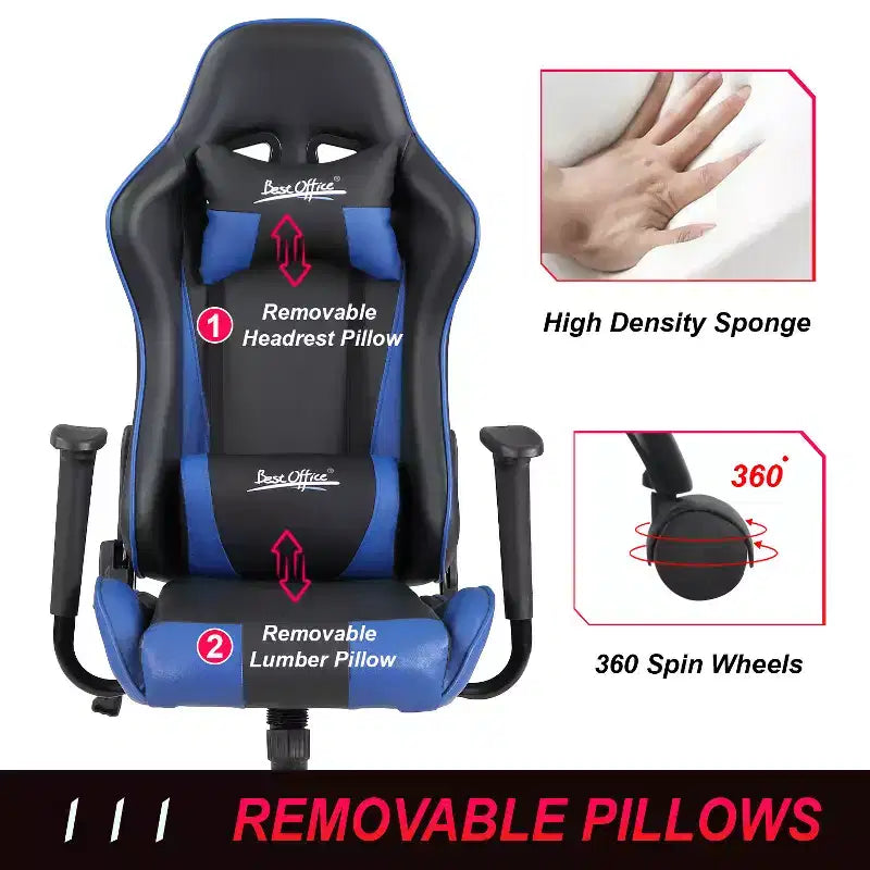 BestMassage Sedia Gaming Sedia da Ufficio con Supporto Lombare Poggiatesta Braccioli e Sedia Girevole con Rotelle per PC Gamer