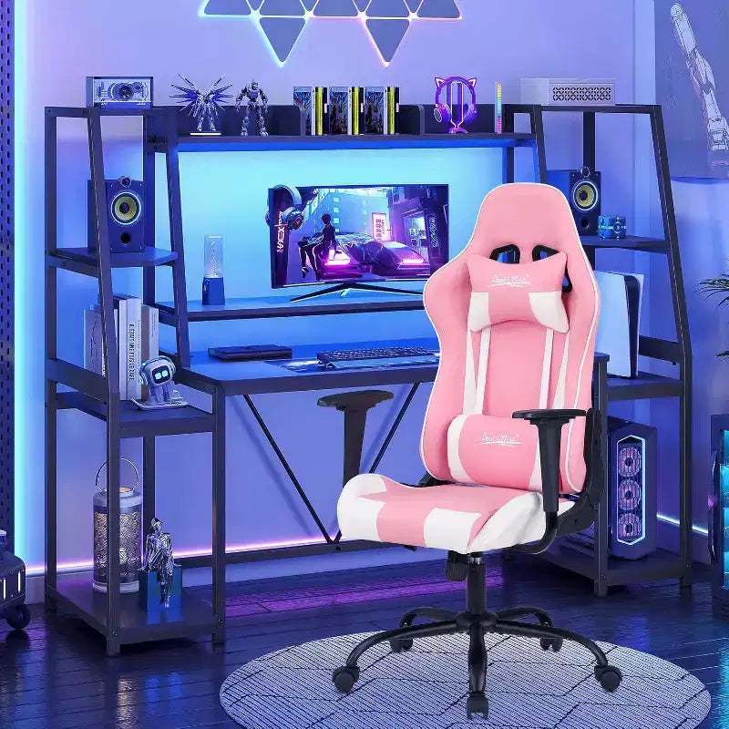 BestMassage Sedia Gaming Sedia da Ufficio con Supporto Lombare Poggiatesta Braccioli e Sedia Girevole con Rotelle per PC Gamer