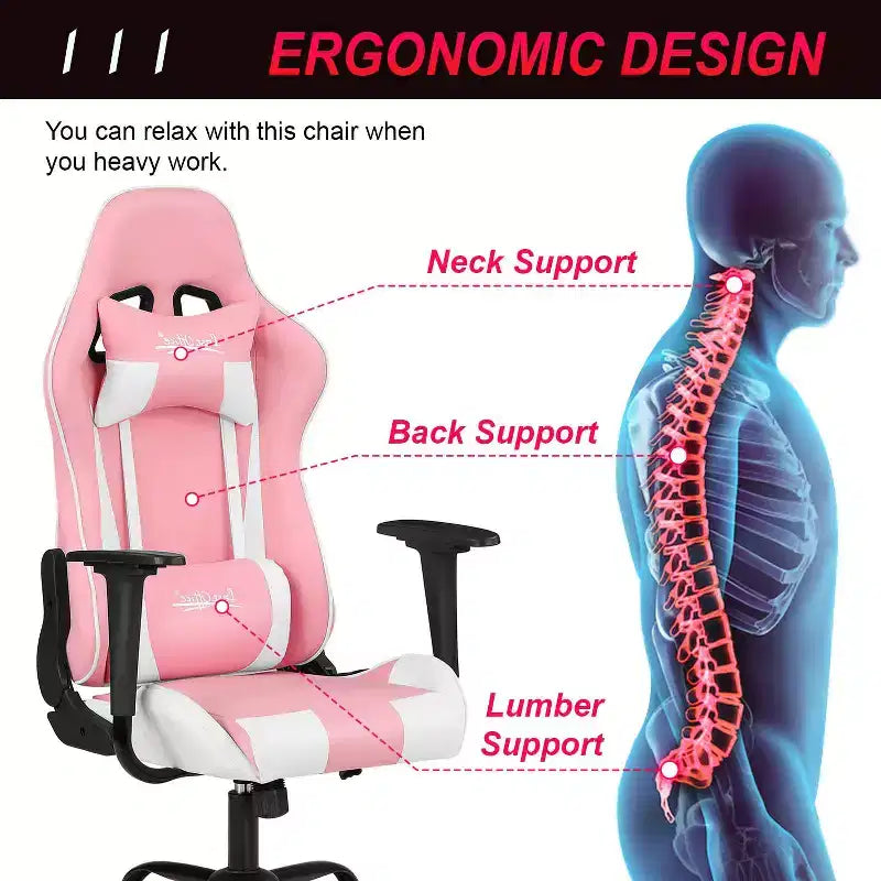 BestMassage Sedia Gaming Sedia da Ufficio con Supporto Lombare Poggiatesta Braccioli e Sedia Girevole con Rotelle per PC Gamer