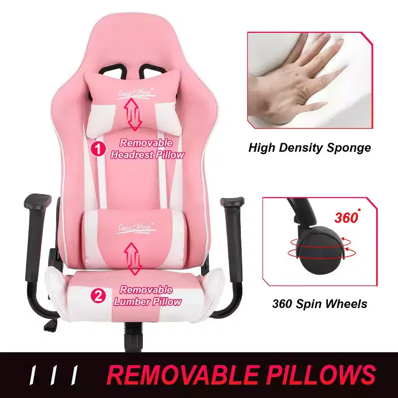 BestMassage Sedia Gaming Sedia da Ufficio con Supporto Lombare Poggiatesta Braccioli e Sedia Girevole con Rotelle per PC Gamer