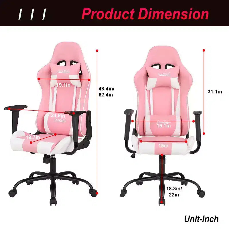BestMassage Sedia Gaming Sedia da Ufficio con Supporto Lombare Poggiatesta Braccioli e Sedia Girevole con Rotelle per PC Gamer