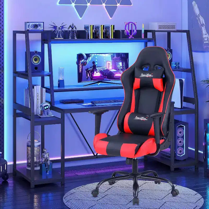 BestMassage Sedia Gaming Sedia da Ufficio con Supporto Lombare Poggiatesta Braccioli e Sedia Girevole con Rotelle per PC Gamer