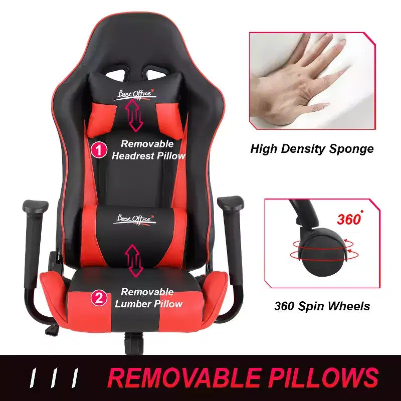BestMassage Sedia Gaming Sedia da Ufficio con Supporto Lombare Poggiatesta Braccioli e Sedia Girevole con Rotelle per PC Gamer