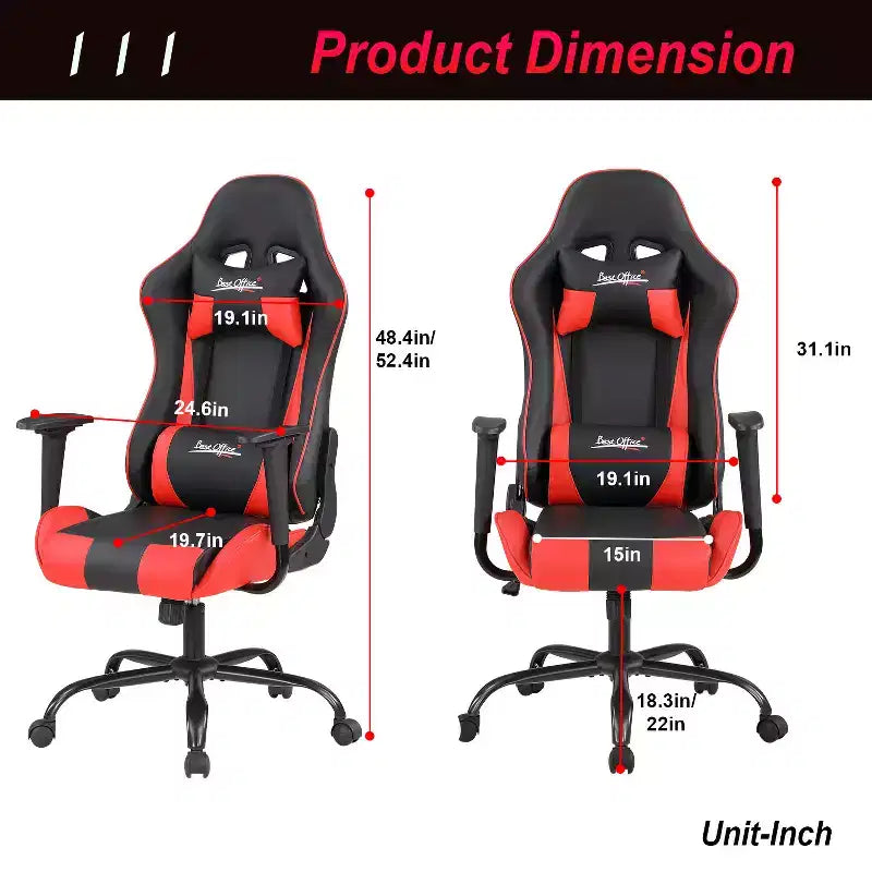 BestMassage Sedia Gaming Sedia da Ufficio con Supporto Lombare Poggiatesta Braccioli e Sedia Girevole con Rotelle per PC Gamer
