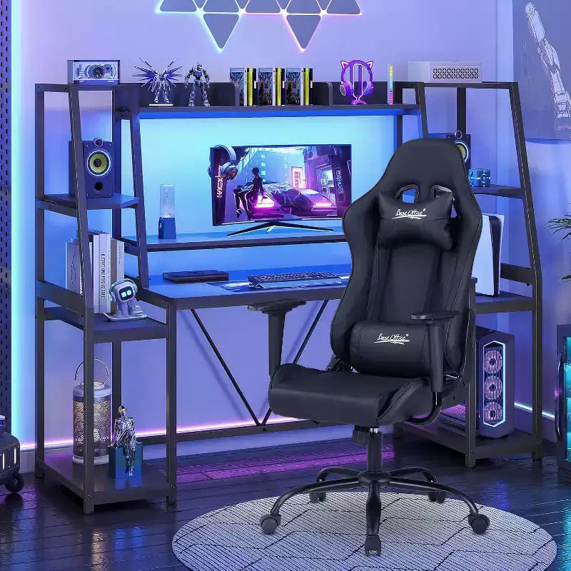 BestMassage Sedia Gaming Sedia da Ufficio con Supporto Lombare Poggiatesta Braccioli e Sedia Girevole con Rotelle per PC Gamer