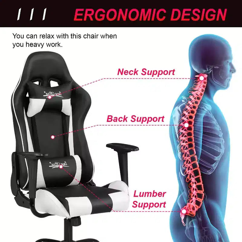 BestMassage Sedia Gaming Sedia da Ufficio con Supporto Lombare Poggiatesta Braccioli e Sedia Girevole con Rotelle per PC Gamer