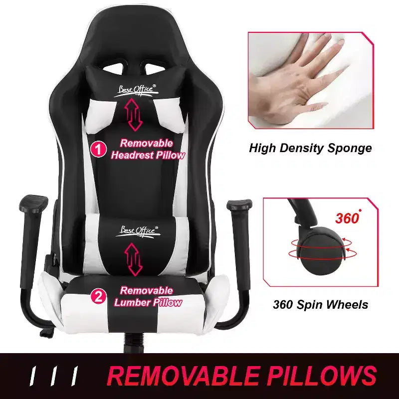 BestMassage Sedia Gaming Sedia da Ufficio con Supporto Lombare Poggiatesta Braccioli e Sedia Girevole con Rotelle per PC Gamer